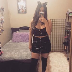 Latex black skirt & crop top